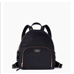 Classic Kate Spade Dawn Black Nylon bag backpack with Gold Logo and zippers